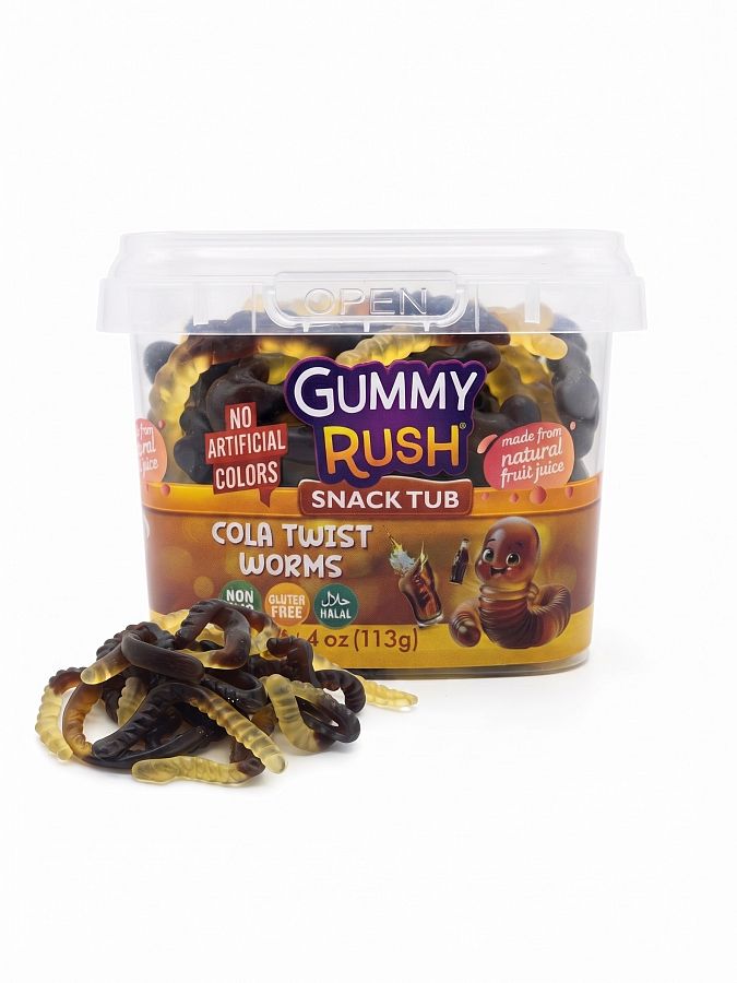 Gummy Rush Snack Tubs Cola Twist Worms 4oz 12 Pack