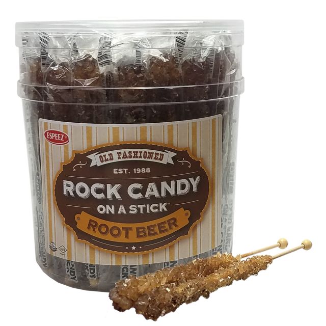 Espeez Brown Root Beer Rock Candy On a Stick Jar 36 ct 6.5 "