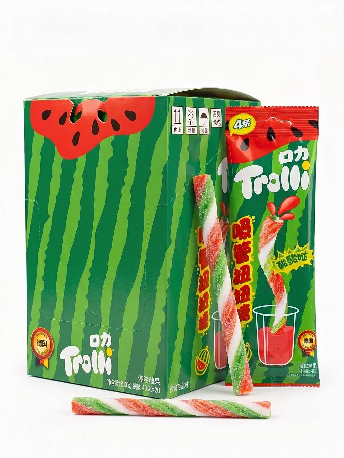 Trolli Import Twisty Gummy Straw Watermelon 1.41oz 20ct