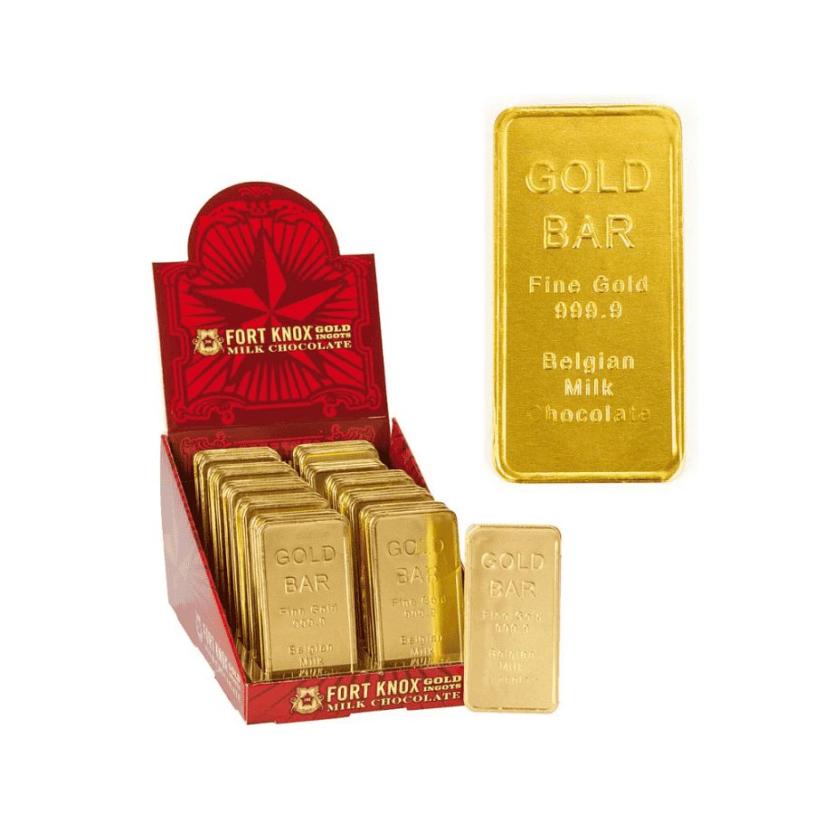 Fort Knox Ingot Belgian Milk Chocolate Gold Bar 1oz 4"