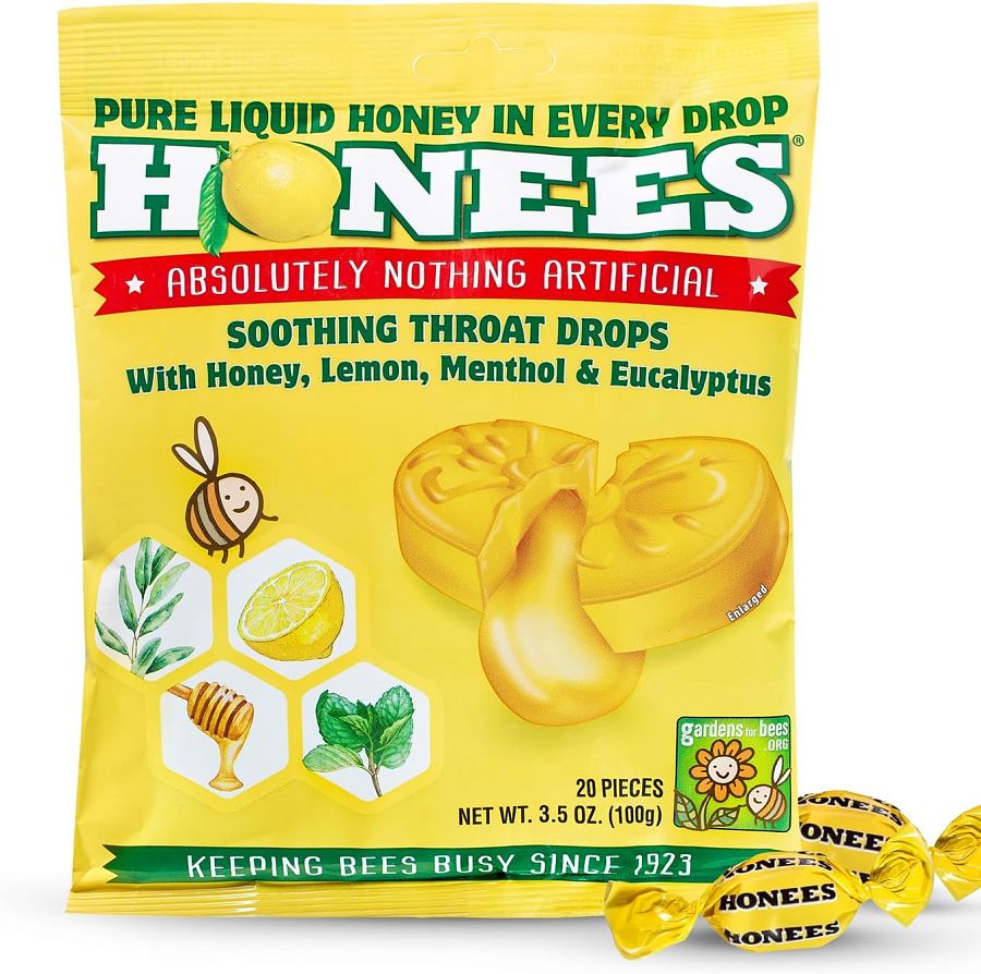 Honees Honey LEMON Cough Drops 20 Piece BAG 12 ct