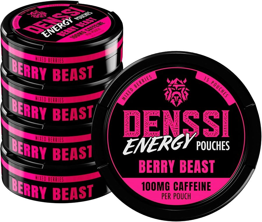 Denssi Energy Caffeine Pouches BERRY BEAST 15ct Tin 8 Pack