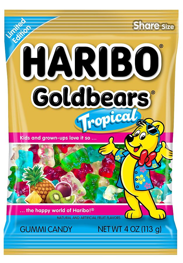 Haribo Tropical Gold Bears Gummy Candy Peg Bag 4oz 12 Pack