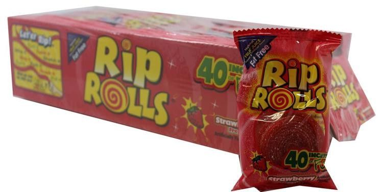 Rip Rolls Strawberry Sweet & Sour Fruit Rolls 1.4 oz 24ct