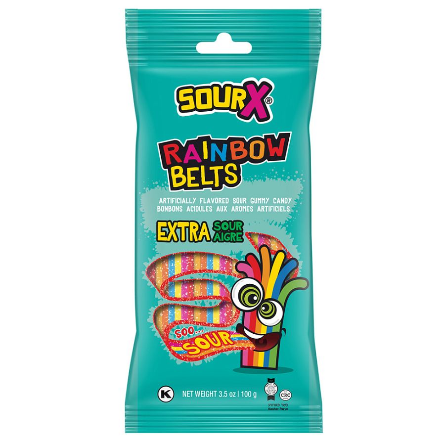 SourX Gummy Sour Rainbow Belts 3.5oz 12 ct Kosher Parve