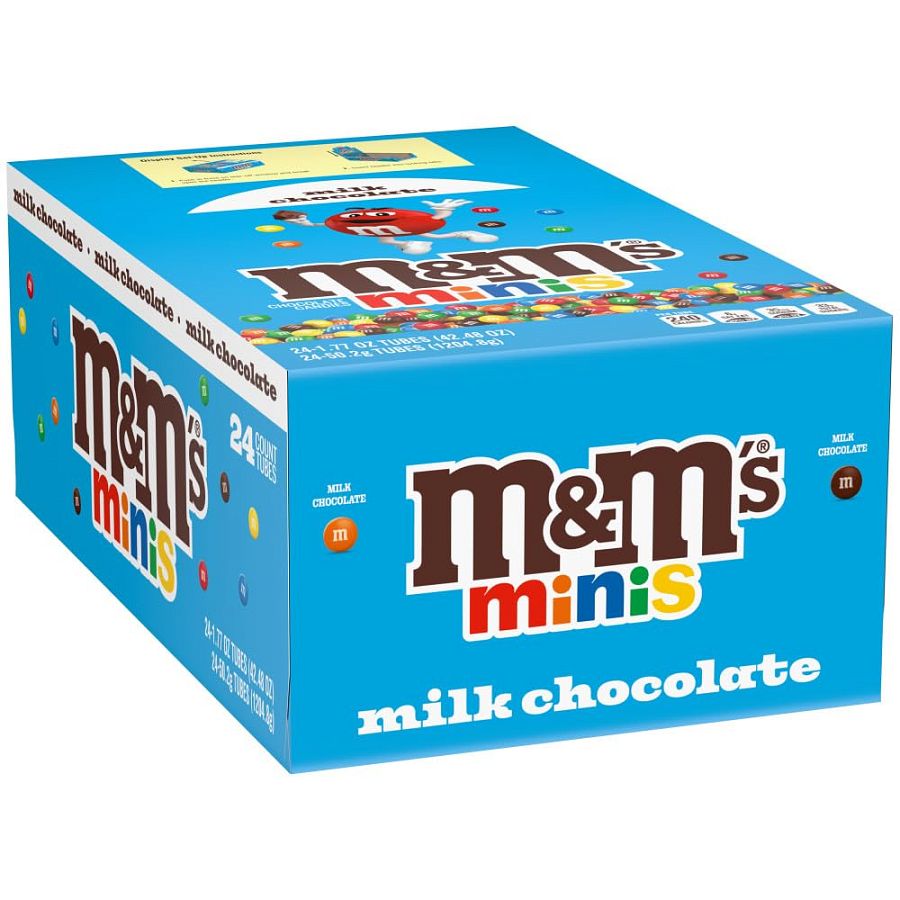 M&M Mini Milk Chocolate Candy Mega Tubes 1.77 oz 24 ct