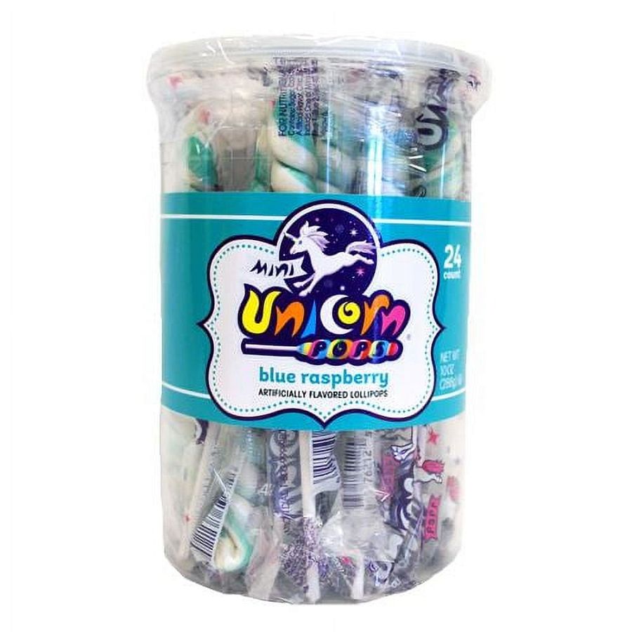 Mini Unicorn Pops Twist Turquoise Blue Raspberry Lollipop 24 ct 6.5"