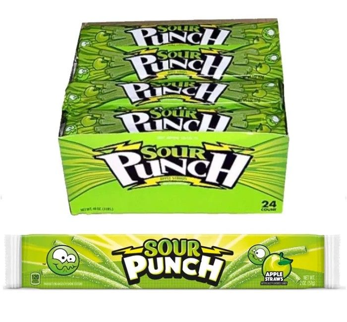 Sour Punch Straws 24 Ct 2 Oz Sour Apple Tray