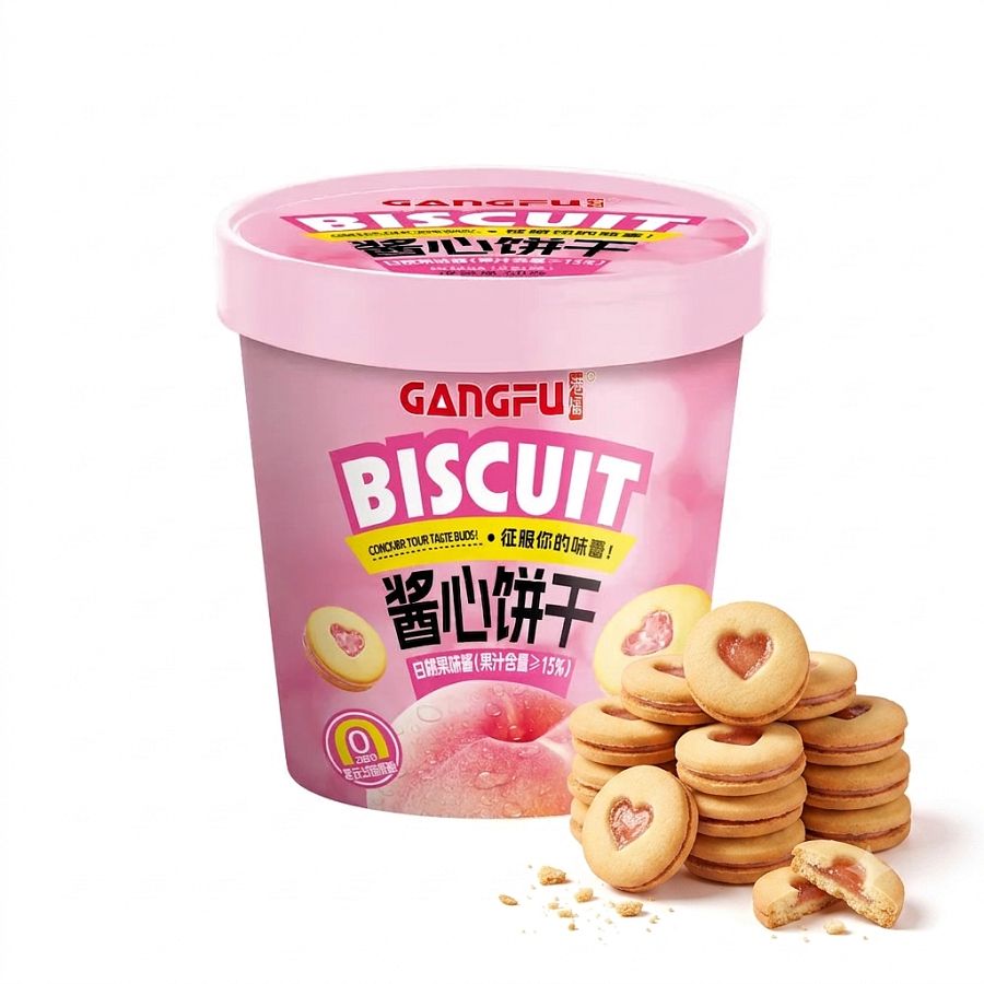 Gangfu Import Peach Jam Biscuit Cookie Cup 1.76oz 24 Pack