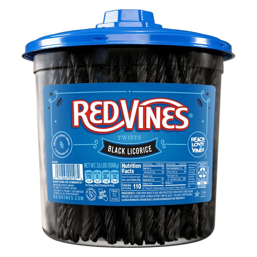 Red Vines Black Licorice Twists Tub jar 3.5 lb